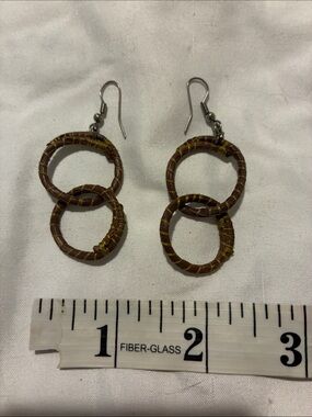 Handcrafted Brown Double-Ring Earrings with Gold Accent